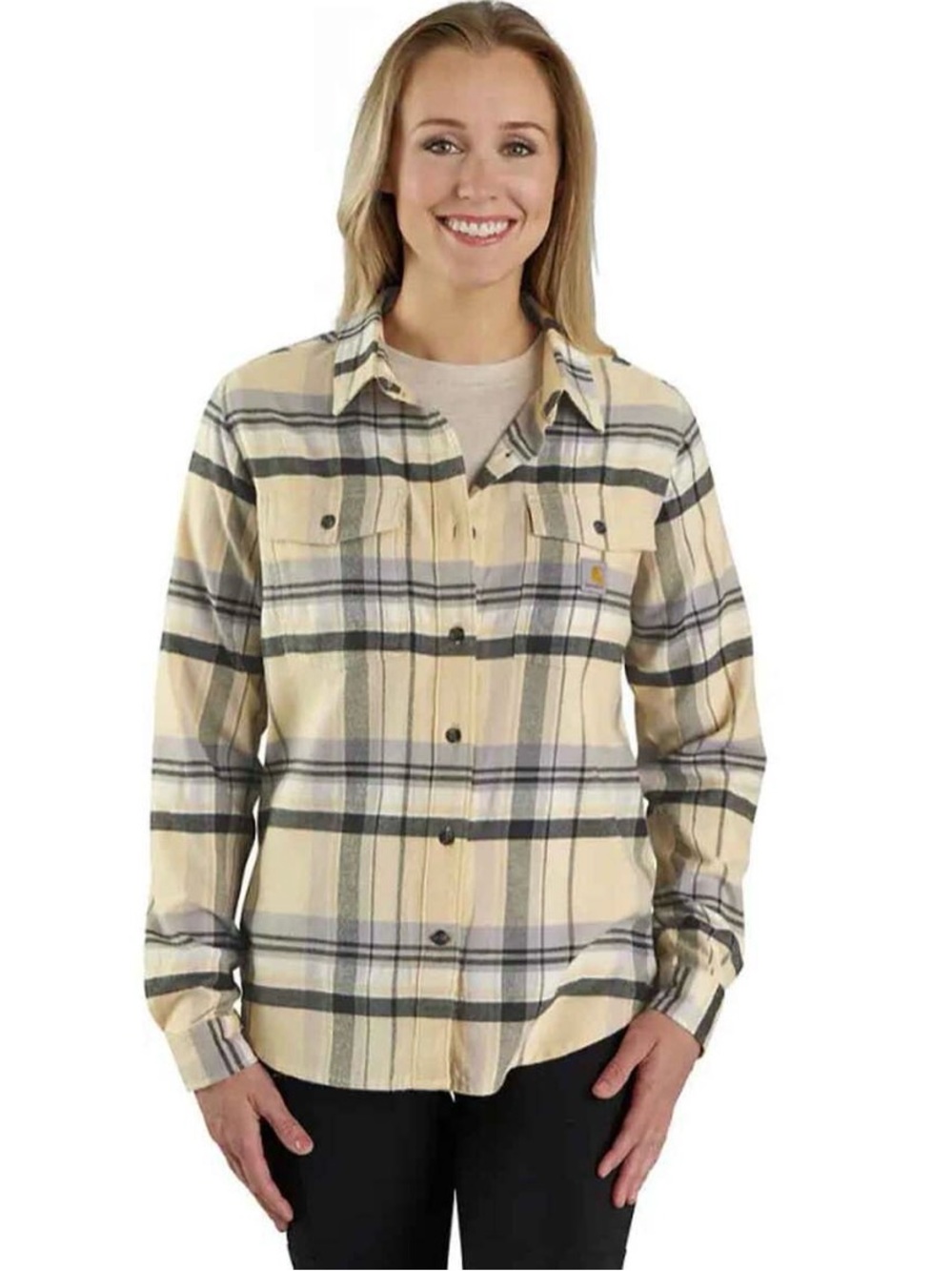 🆕 Carhartt Women's Tencel Fiber Flannel Button Down - Oak Milk - size XL